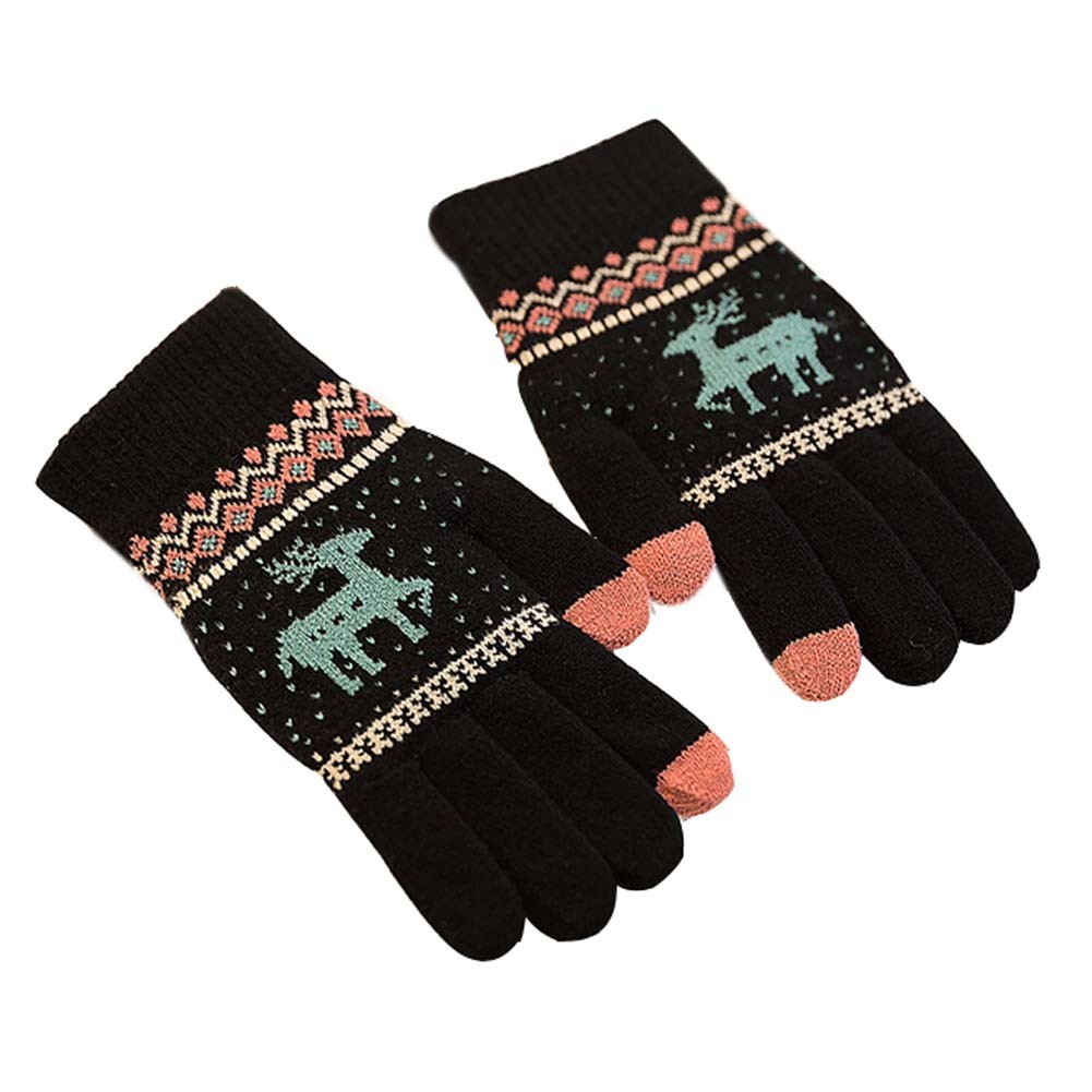 Winter Student Wool Gloves/Lovely Knitted Mittens/Telefingers Gloves/BLACK