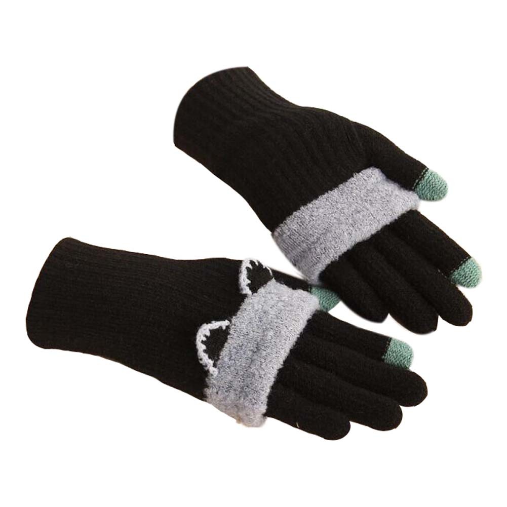 Winter Fashion Gloves/Knitted Woolen Gloves for Girls/Cute Cartoon Gloves/BLACK