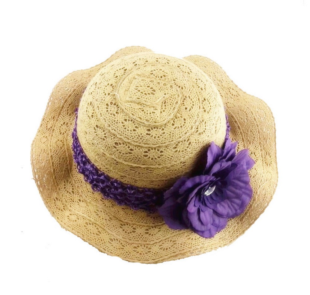 Fashion Girls Khaki Straw Hat with Flower