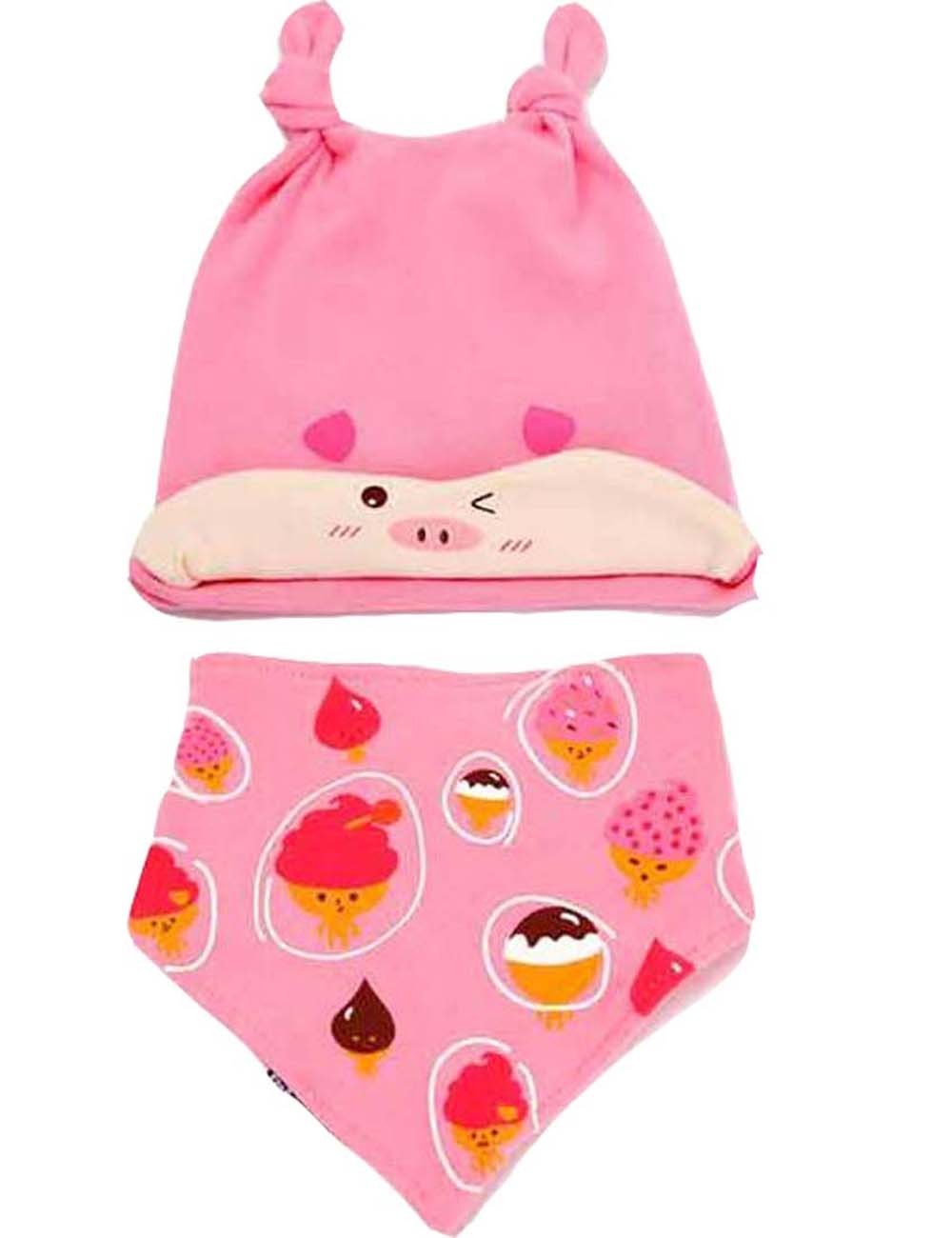 Cute New Born Baby Girls Pink Piggy Cap & Bib