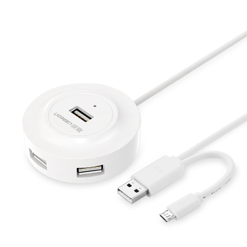 White USB 2.0 Hub 4-Port with OTG Multi-funtion Adapter Hub 80cm Cable