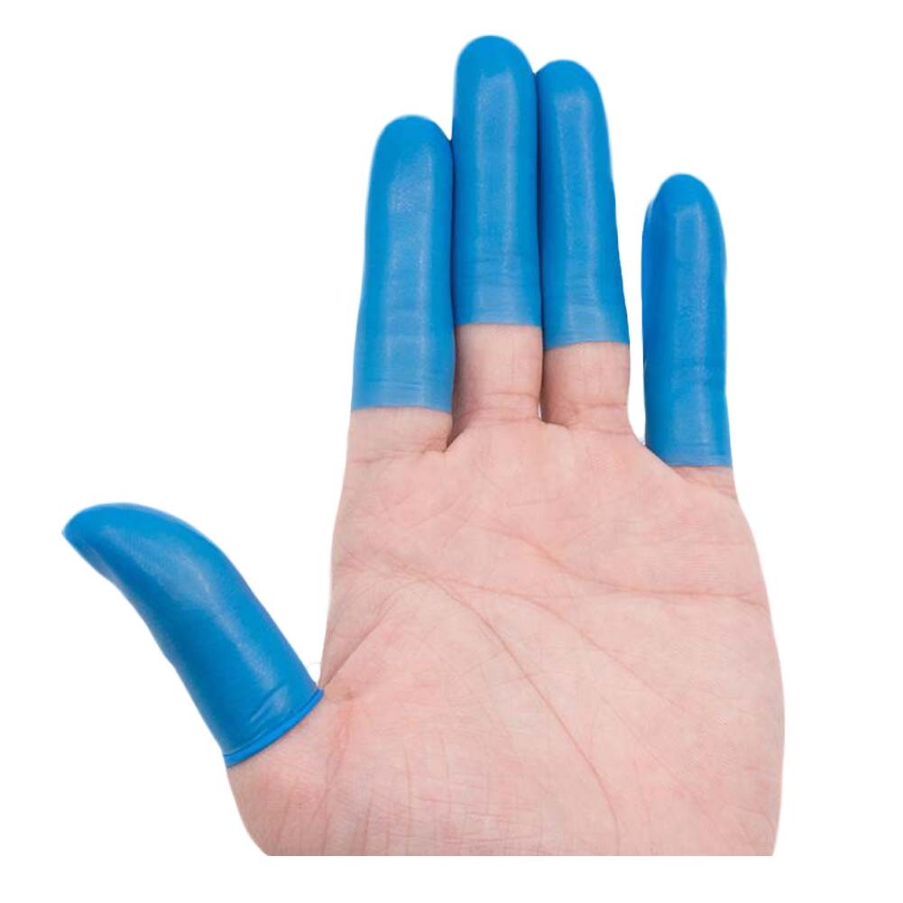 100 Pcs Latex Rubber Fingertips Protective Finger Cots Disposable Finger Gloves for Repair Work Painting Crafting, Blue