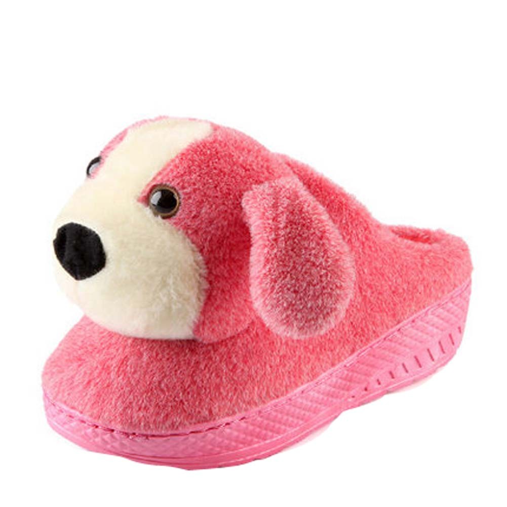 Winter Women Cute Cartoon Doggie Warm Home Cotton Slippers With Heels, red