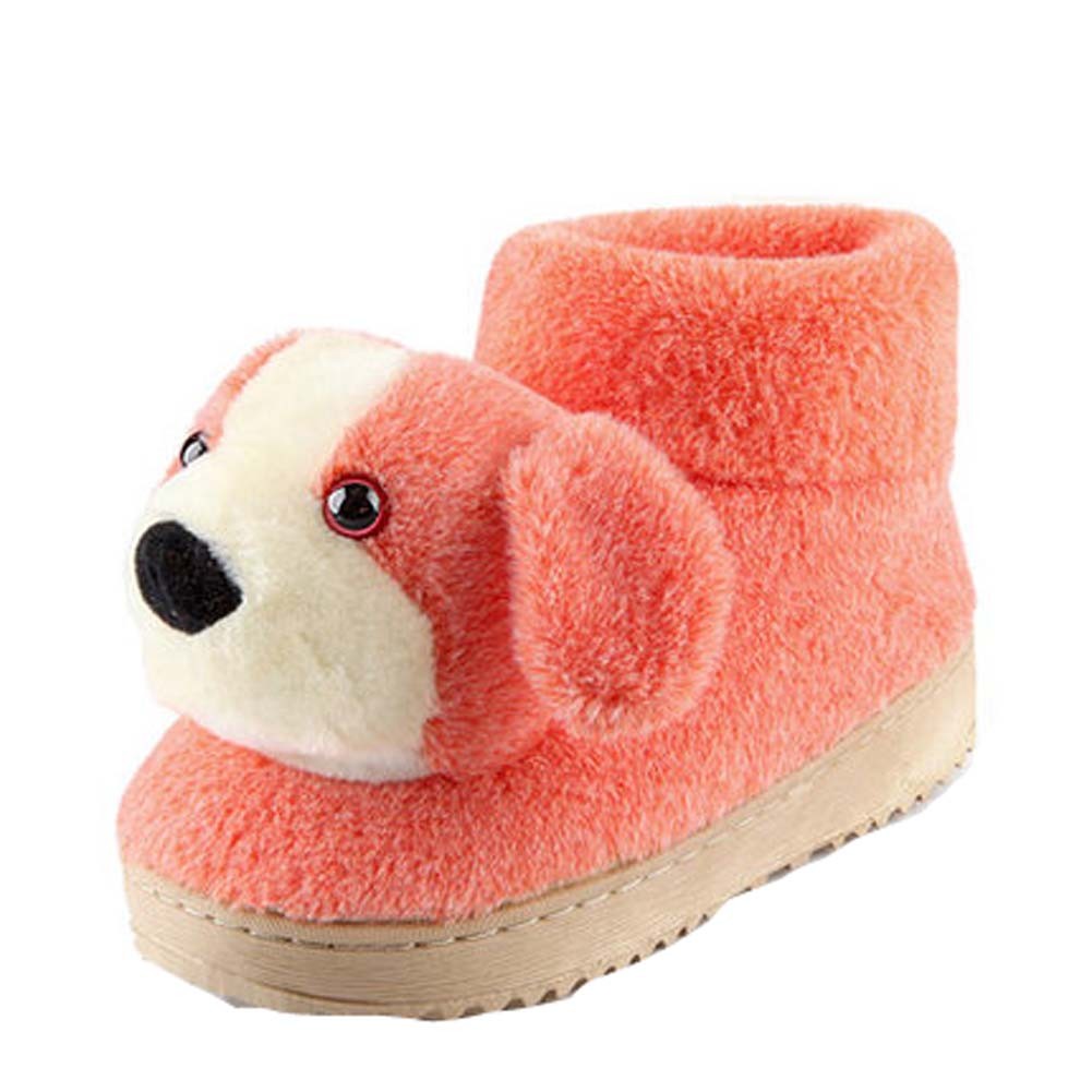 Winter Women Cute Cartoon Doggie Warm Home Cotton Slippers With Heels, Orange