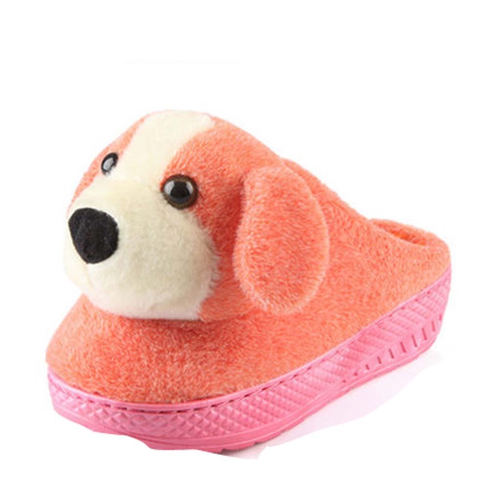 Winter Women Cute Cartoon Doggie Warm Home Cotton Slippers Without Heels, Orange