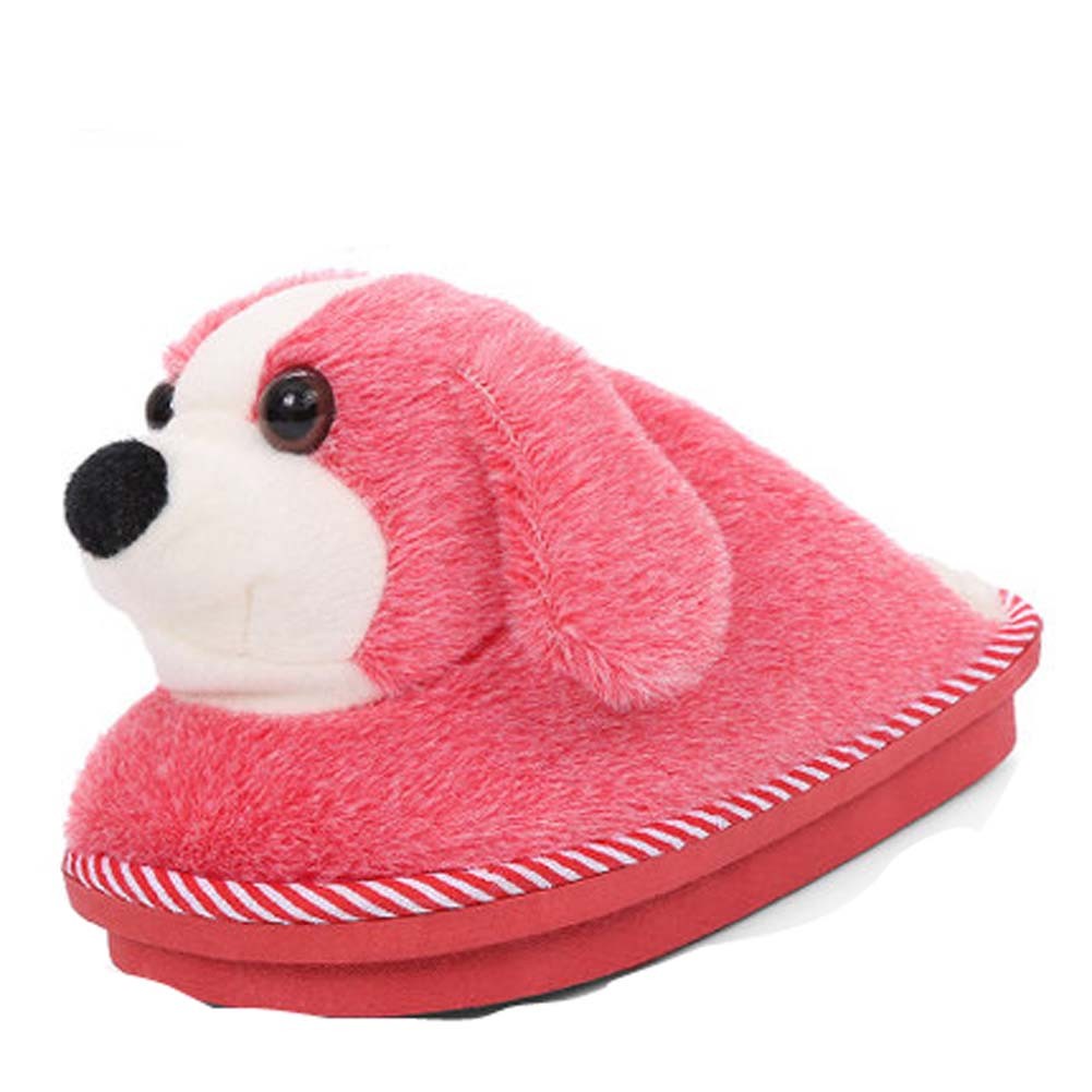 Winter Children Cartoon Doggie Warm Home Cotton Slippers Without Heels, Red
