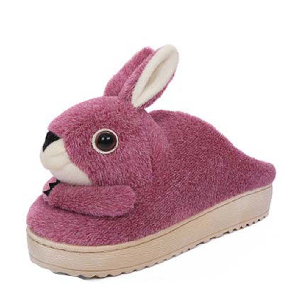 Winter Cartoon Rabbit Head Warm Home Cotton Slippers Shoes Without Heels, Purple