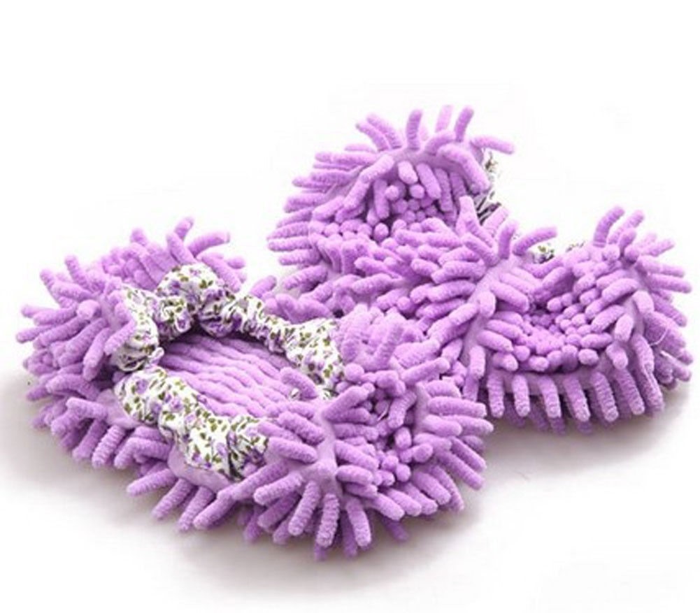Multi-Function Chenille Fibre Washable Dust Mop Slippers-Purple