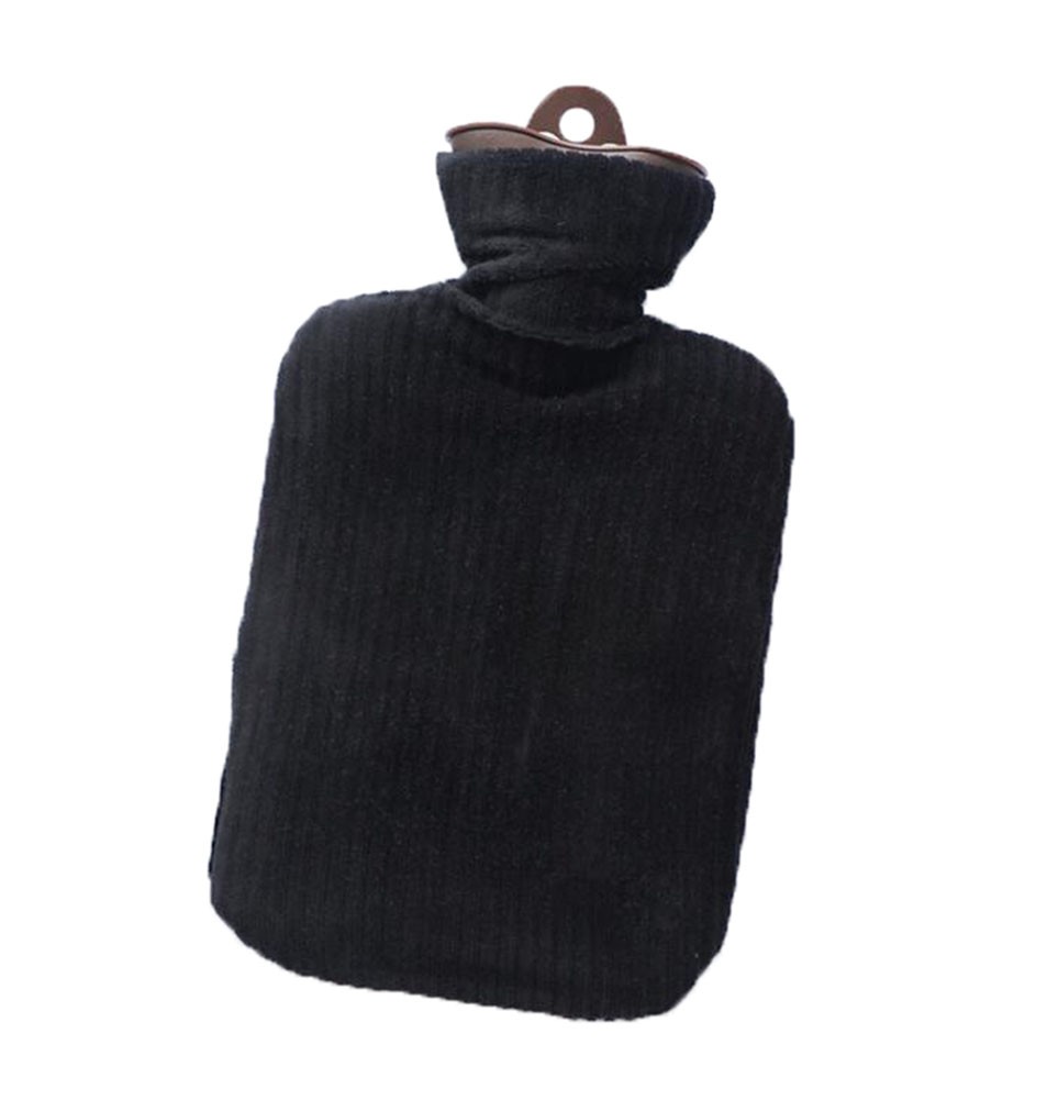 Pure Color Classic Hot Water Bottle with Plush Cover 800ML for Heat and Cold Therapy, Black
