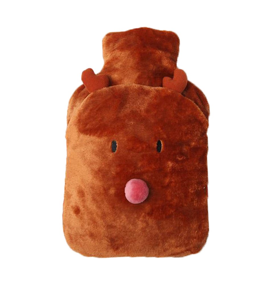 1 Liter Hot Water Bottle for Hot and Cold Therapy with Soft Plush Cover, Cute Elk