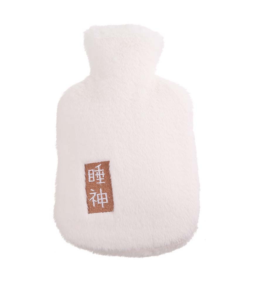 White Cute Hot Water Bottle With Comfortable Flannel Cover Portable, 29*17cm
