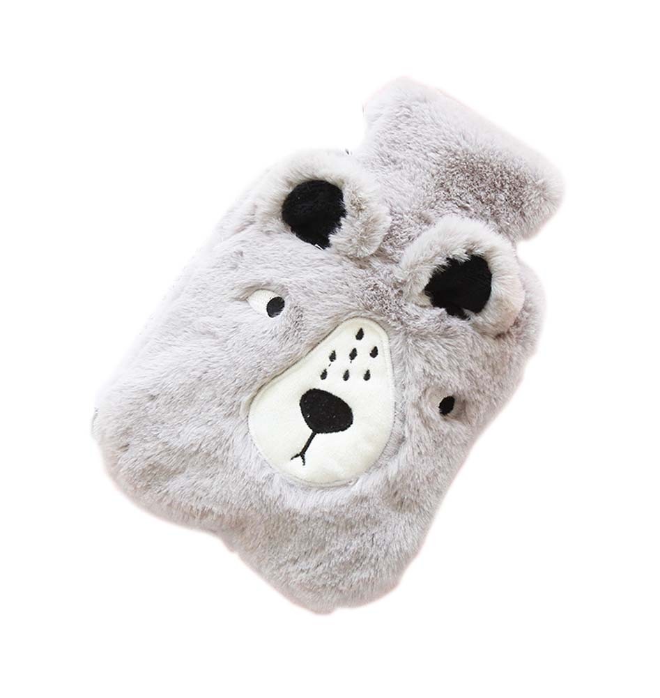 Gray Bear Cute Hot Water Bottle With Soft Flannel Cover Portable, 20*14cm