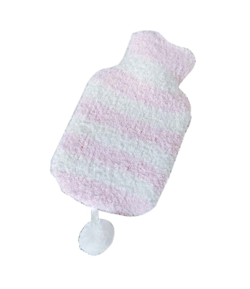 Pink Stripe Cute Hot Water Bottle With Soft Flannel Cover Portable, 20*12.5cm
