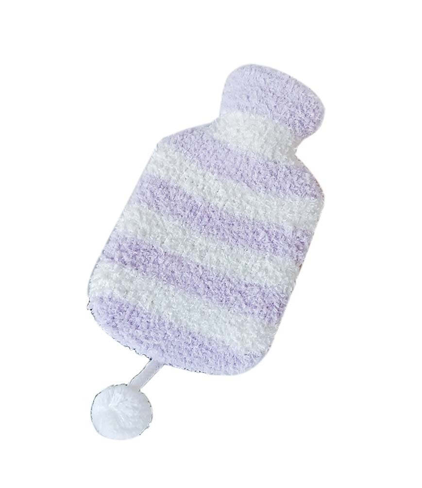 Purple Stripe Cute Hot Water Bottle With Soft Flannel Cover Portable, 20*12.5cm