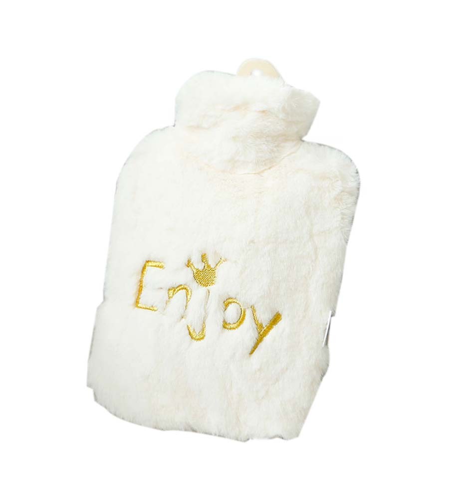 White Cute Hot Water Bottle With Soft Flannel Cover Portable 27*15.5cm