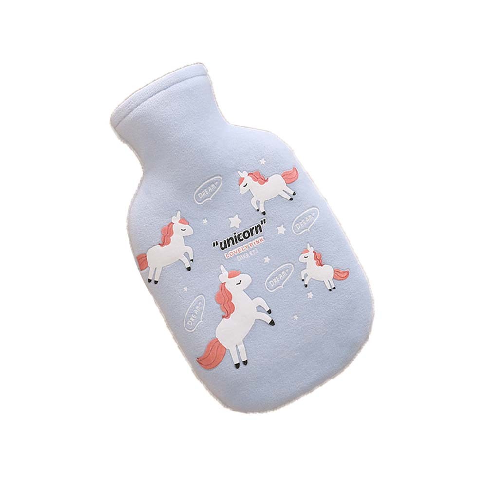 Blue Cute Cartoon Hot Water Bottle With Soft Flannel Cover Portable 20*11cm