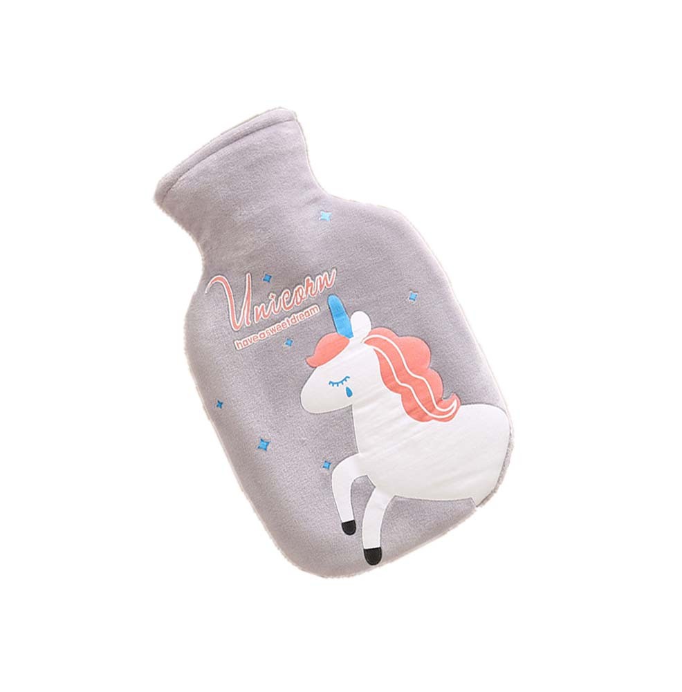 Gray Cute Cartoon Hot Water Bottle With Soft Flannel Cover Portable 20*11cm