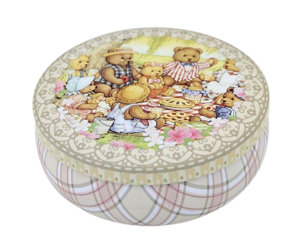 Round Cute Pill Boxes Candy Metal Case Storage Box, Pink Bear