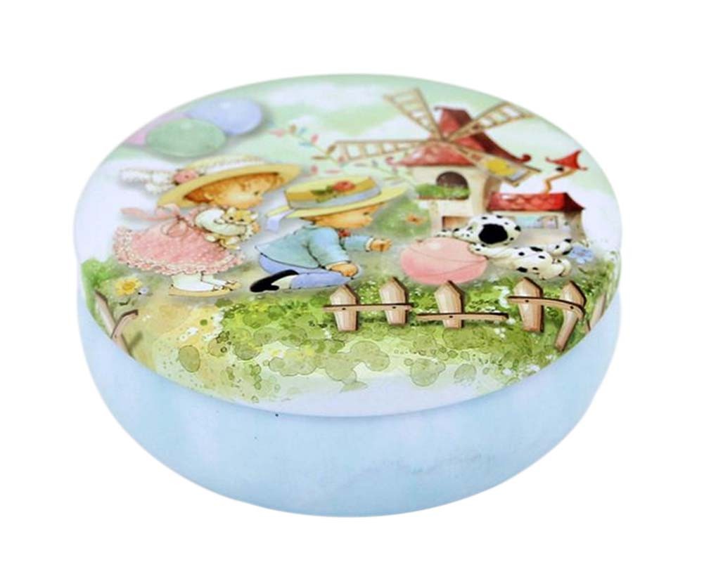 Round Cute Pill Boxes Candy Metal Case Storage Box, Blue Bear