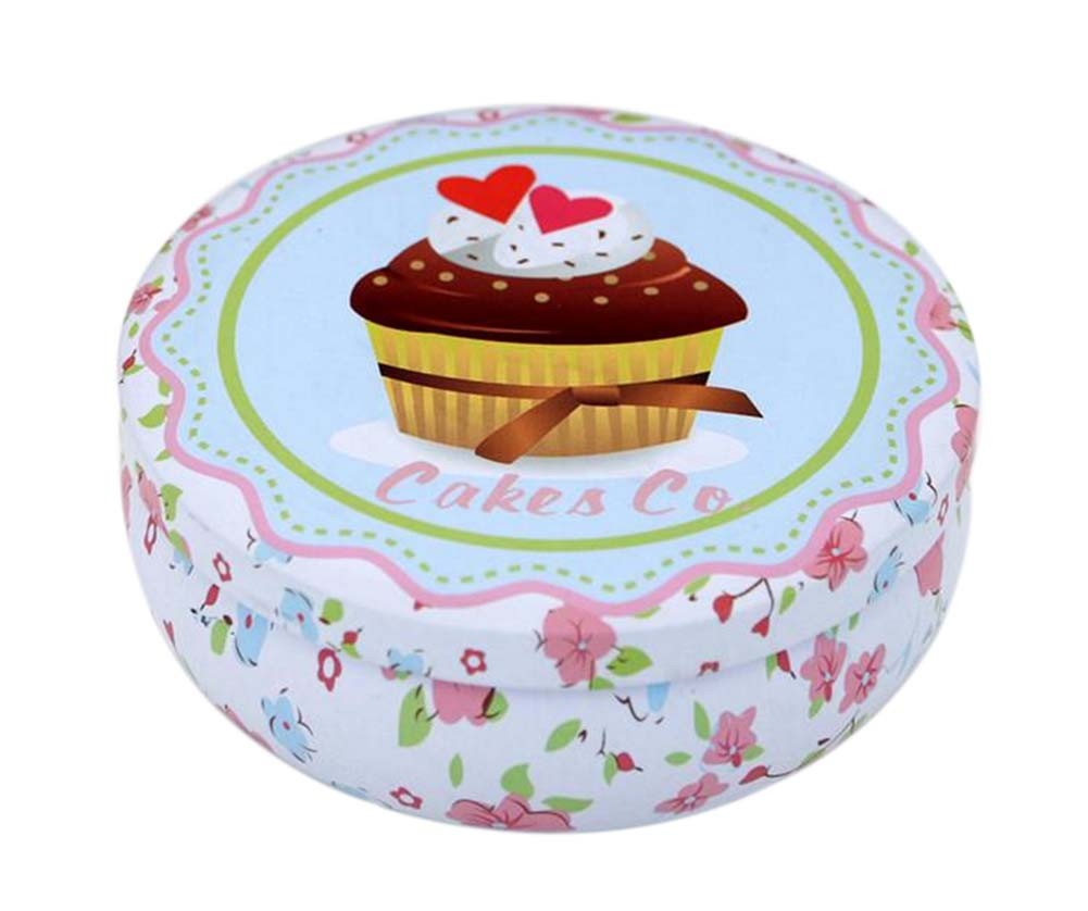 Round Cute Pill Boxes Candy Metal Case Storage Box, Cake