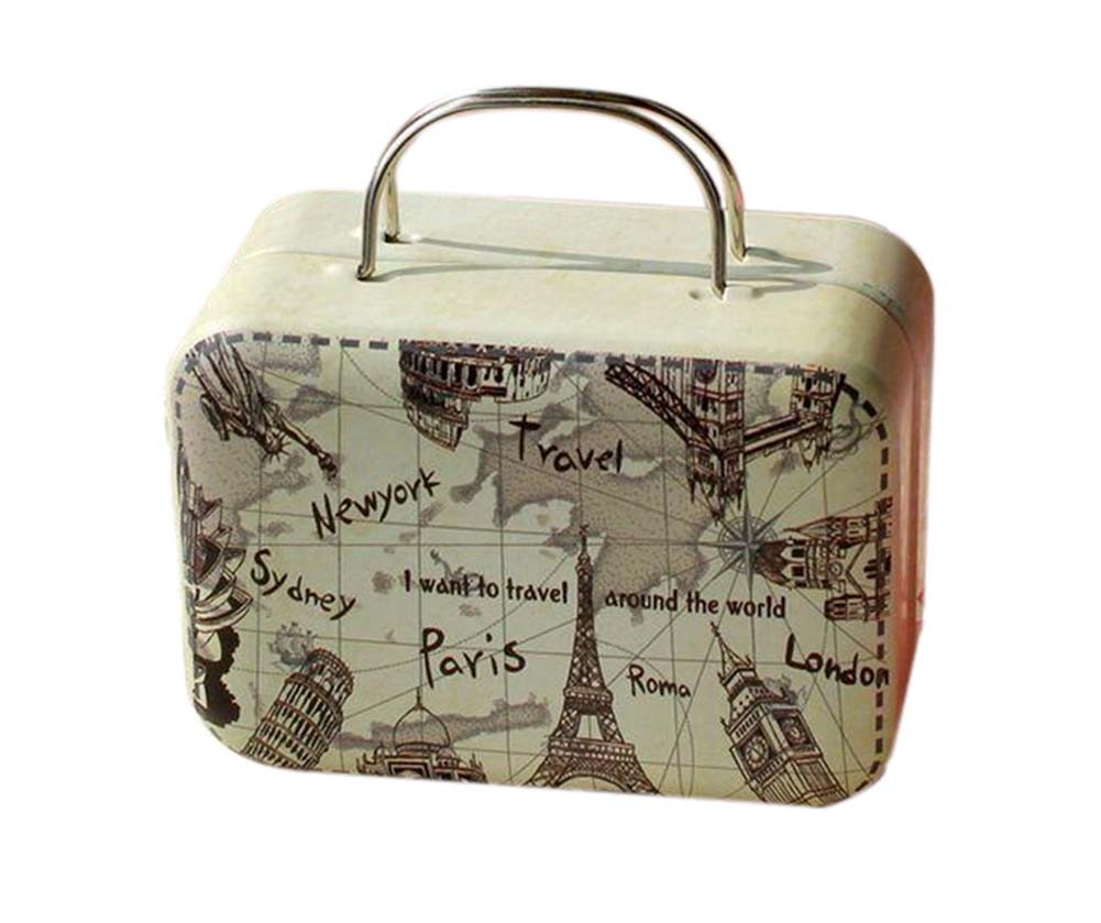 Rectangle Cute Pill Boxes Candy Metal Case Storage Box, Map