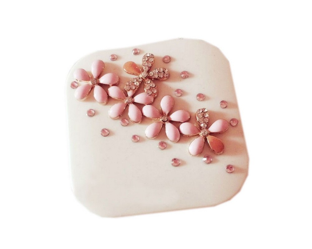 Elegant Pink Crystal Flowers Contact Lens Case Gift for Friend