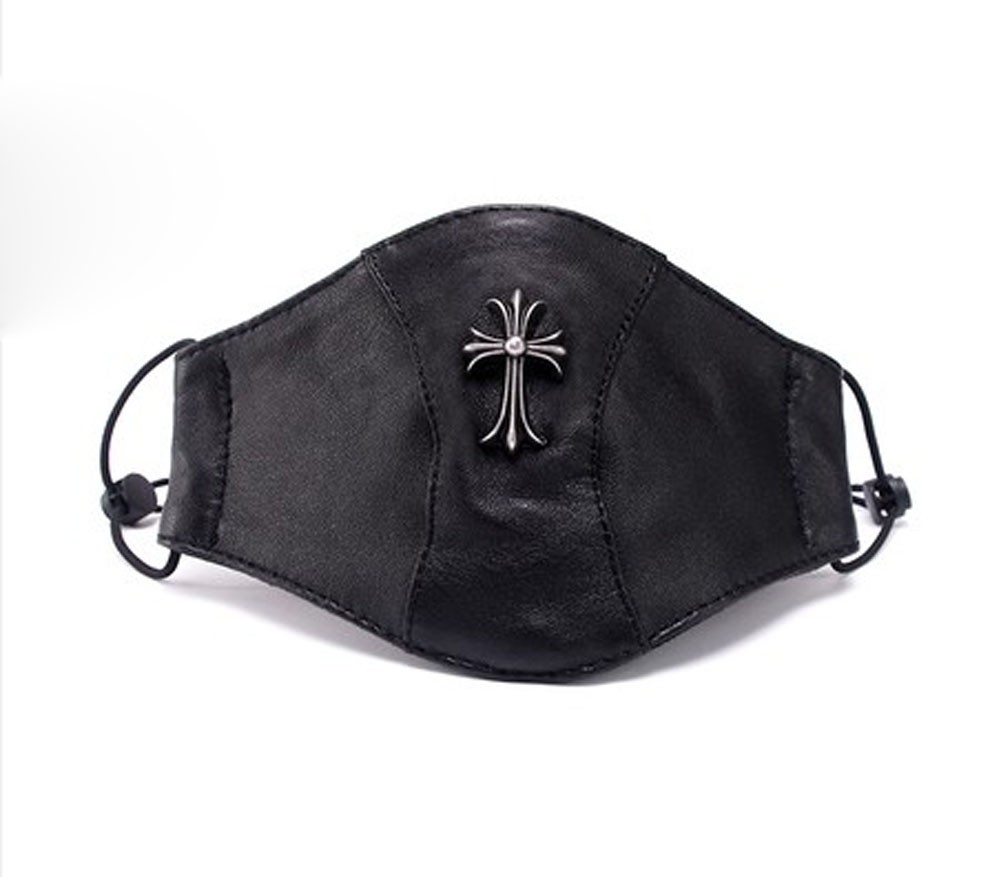 Fashionable Vintga Metal Cross Leather Sunscreen Sanitary Mask, Black