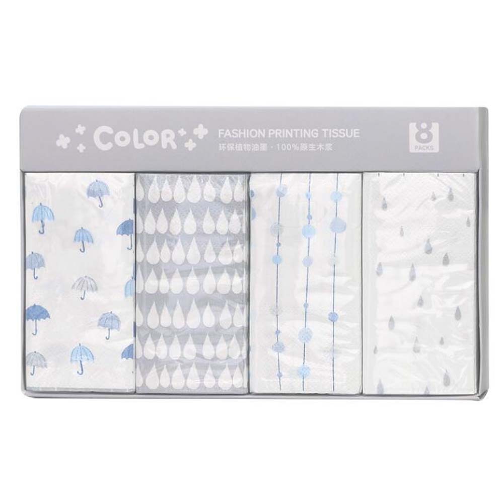 8 Bags Blue Facial Tissue Cute Print Pocket Tissue Wedding Party Favors Supplies, Rainy Day