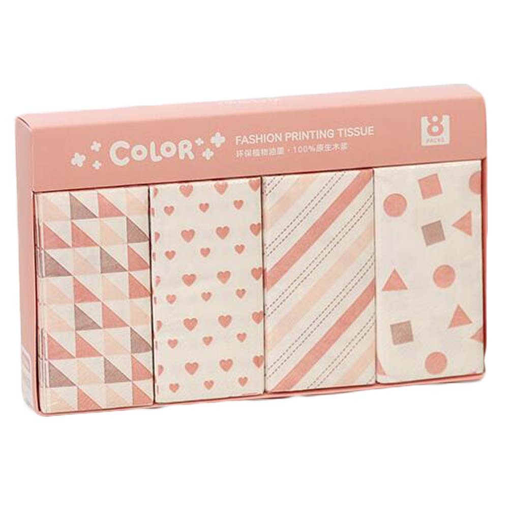 8 Bags Cute Pattern Print Facial Tissue Pocket Tissue for Wedding Party Favors Daily Use, Pink