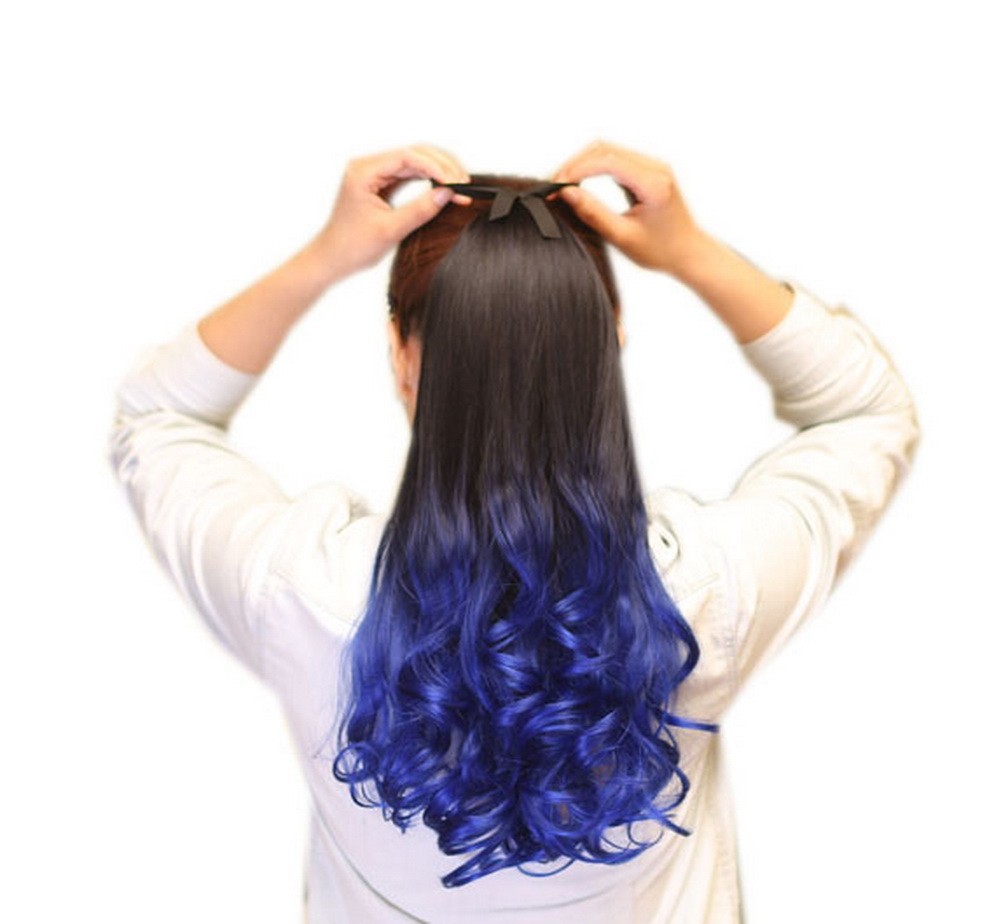 Long Highlight Ponytail Extension for Women, Royal Blue