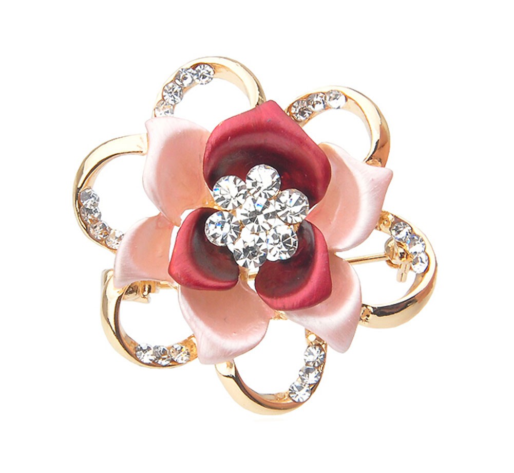 Fashion Diamond Flower Party Brooch Pin Suit Accessories RED