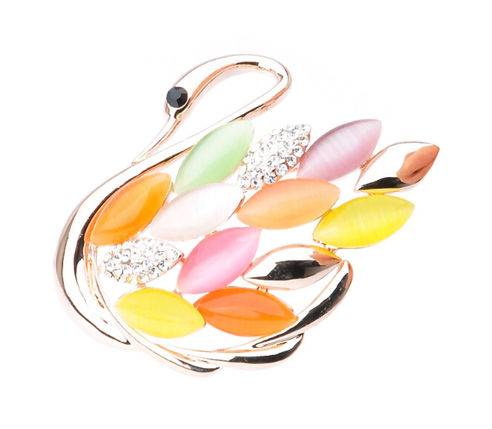 Fashion Colorful Swan Crystal & Diamond Party Brooch Pin Clothes Accessories