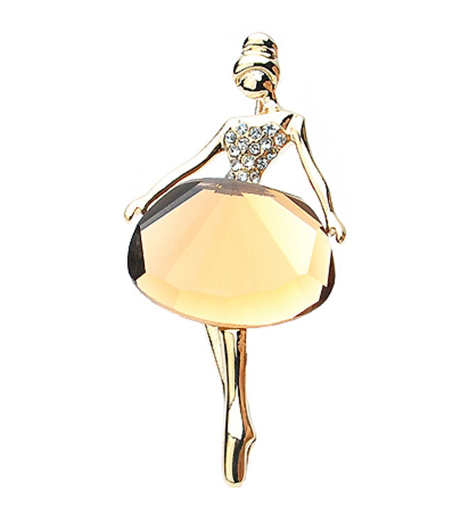 Fashion Crystal & Diamond Ballet Girls Party Brooch Pin CHAMPAGNE