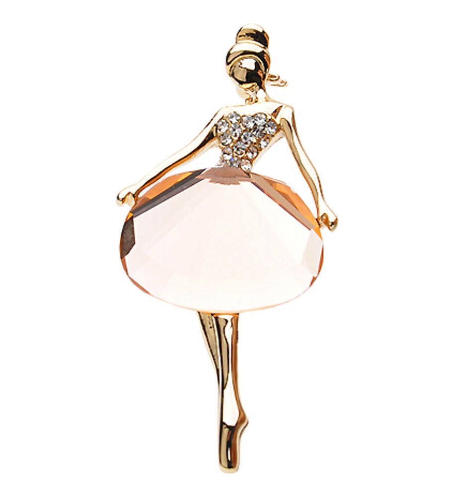Fashion Crystal & Diamond Ballet Girls Party Brooch Pin LIGHT CHAMPAGNE