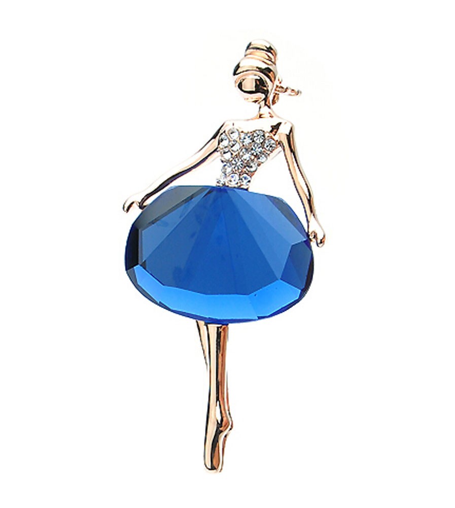 Fashion Crystal & Diamond Ballet Girls Party Brooch Pin BLUE
