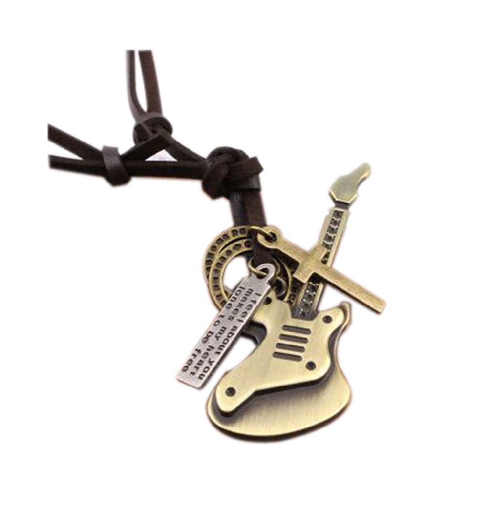 2 Pieces Of Retro Artistic Cow Leather Cord Guitar Pendant Necklace