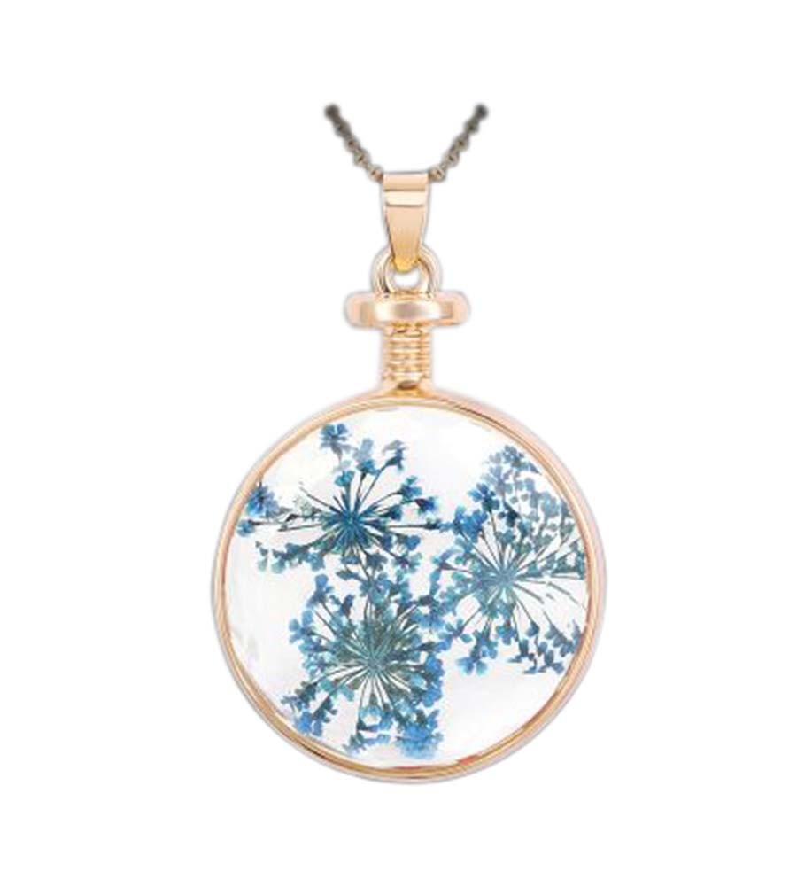 2 Pieces Of Fashion Blue Plants Specimens Pendant For Round Necklace