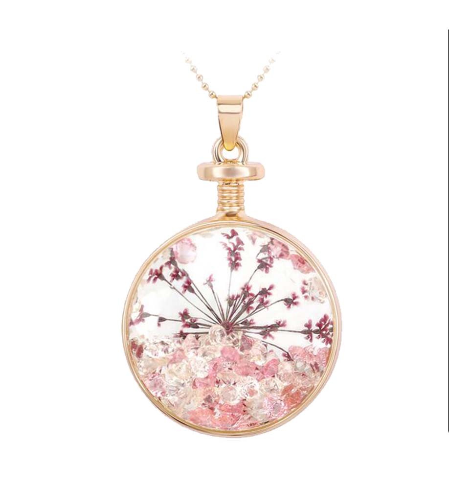 2 Pieces Of Fashion Purple Flowers Immortalized Crystal Pendant Necklace