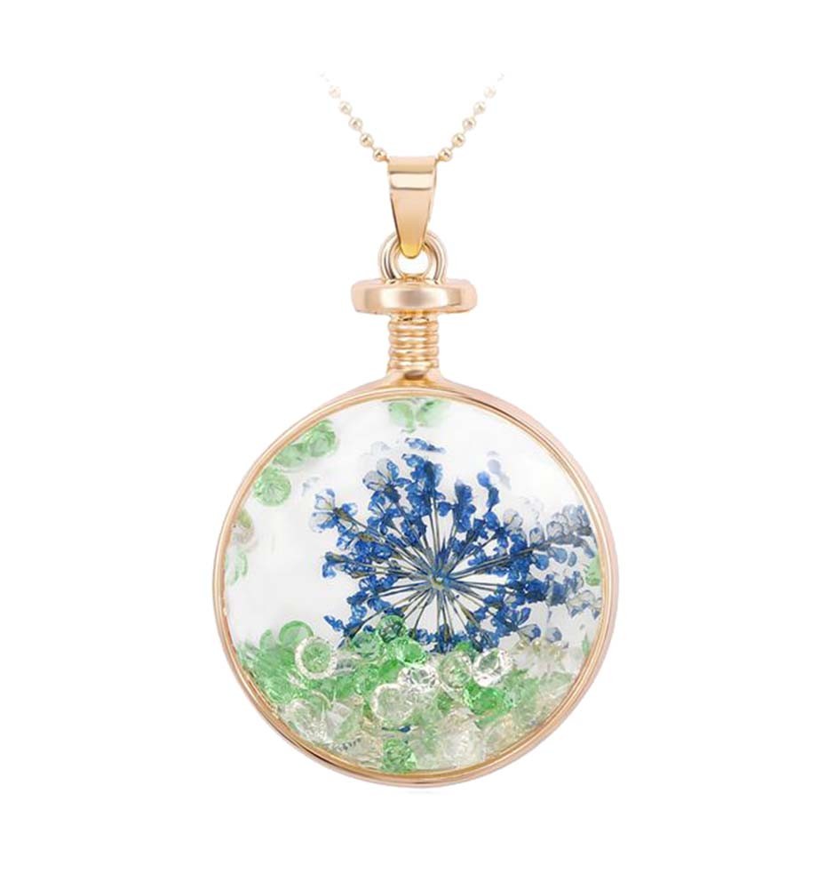 2 Pieces Of Fashion Blue Flowers Immortalized Crystal Pendant Necklace