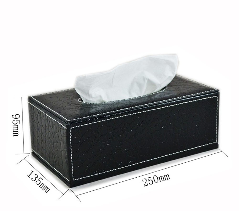 [Elegant Texture] Leather Rectangle Random Carton and Tissue Paper Holder Black