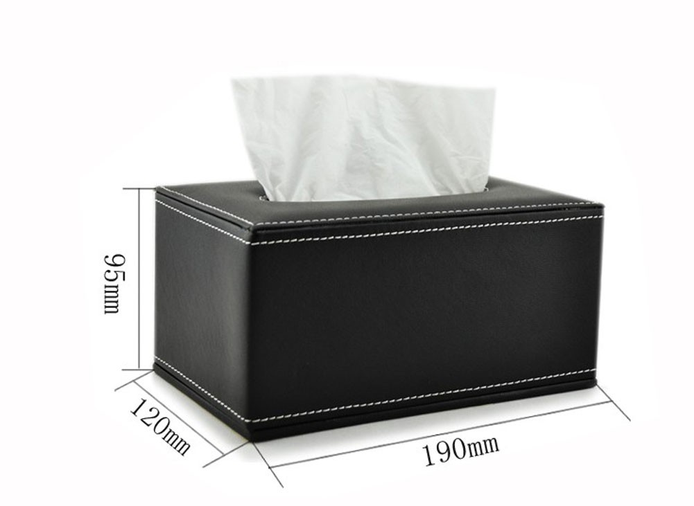 [Solid Classic] Leather Rectangle Random Carton and Tissue Paper Holder Black
