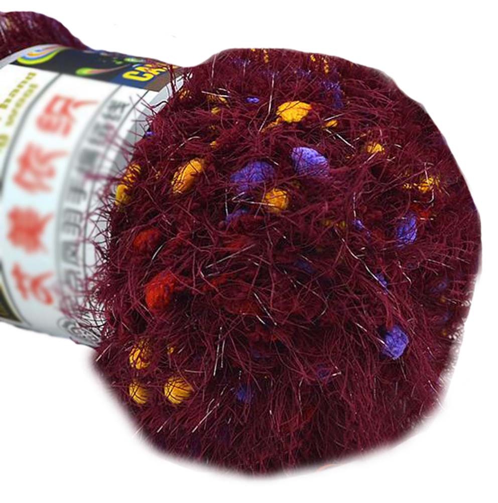 Set of 3 Knitted Color Point Yarns Hand-woven Scarf Soft Velvet Yarns, Wine Red