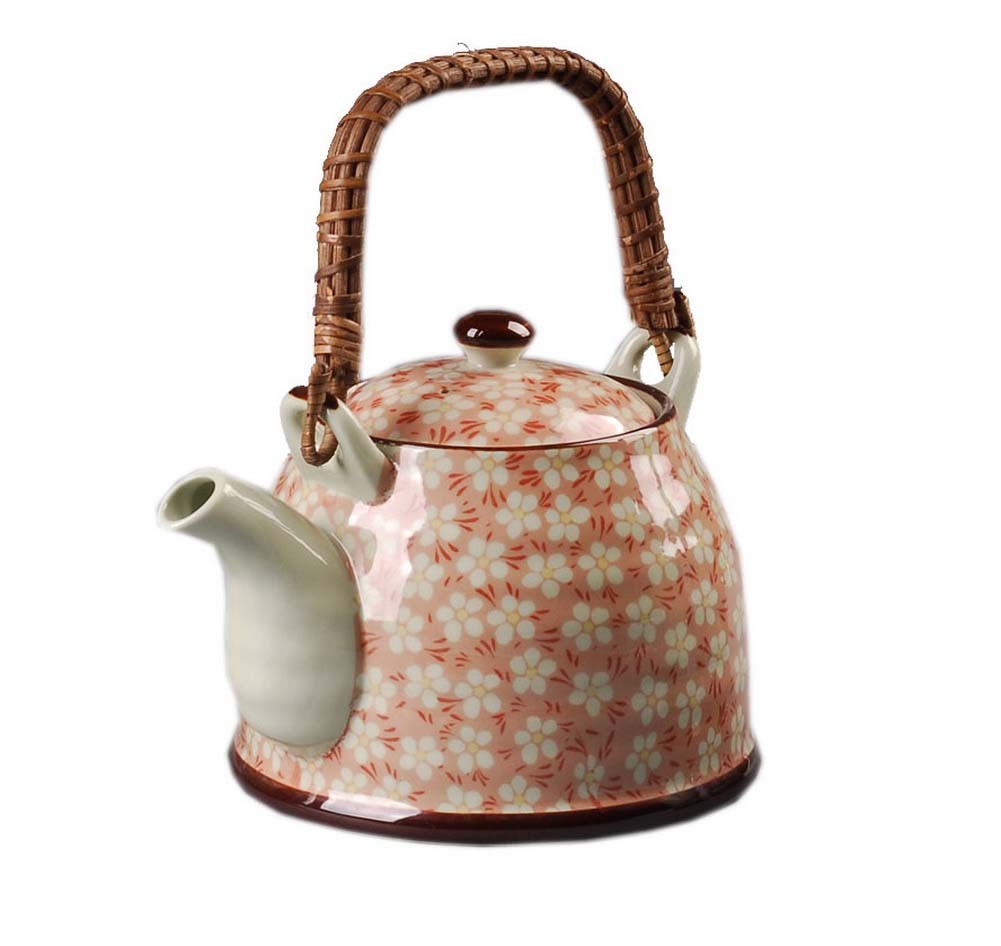 Japanese Style Porcelain Teapot, Plum Blossom 30 OZ, Orange
