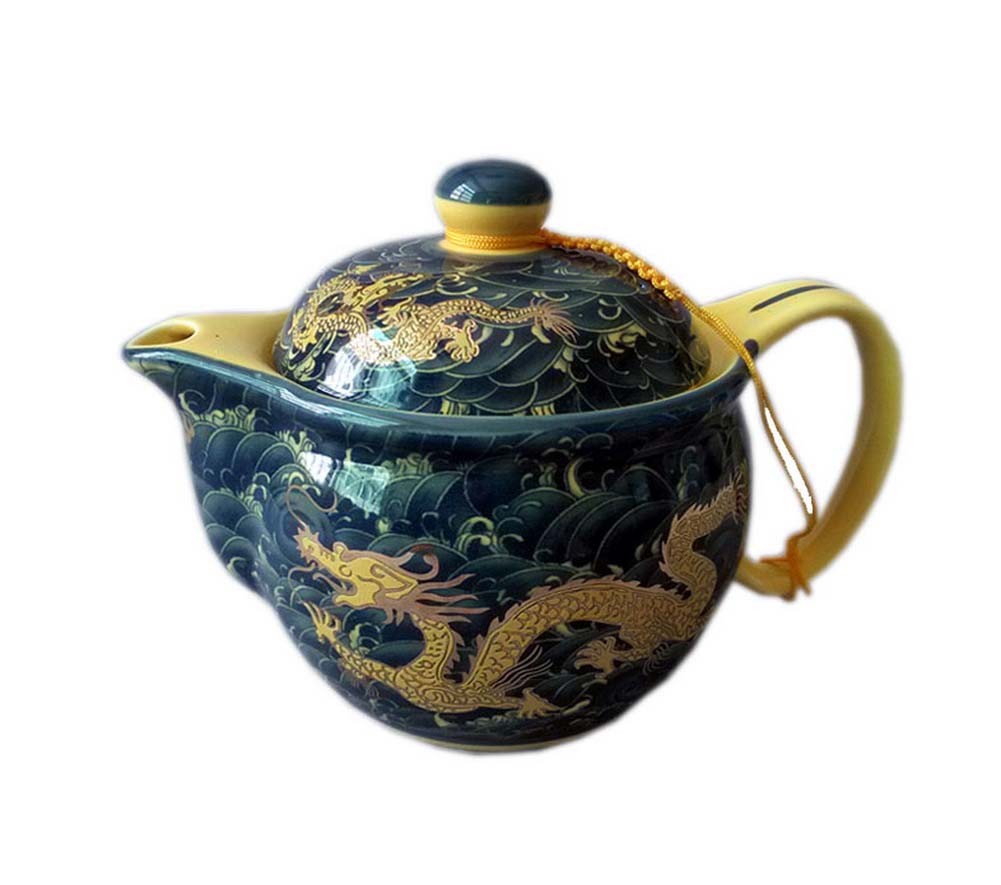Golden Dragon Porcelain Teapot, China Tea Kettle Gift for Friend