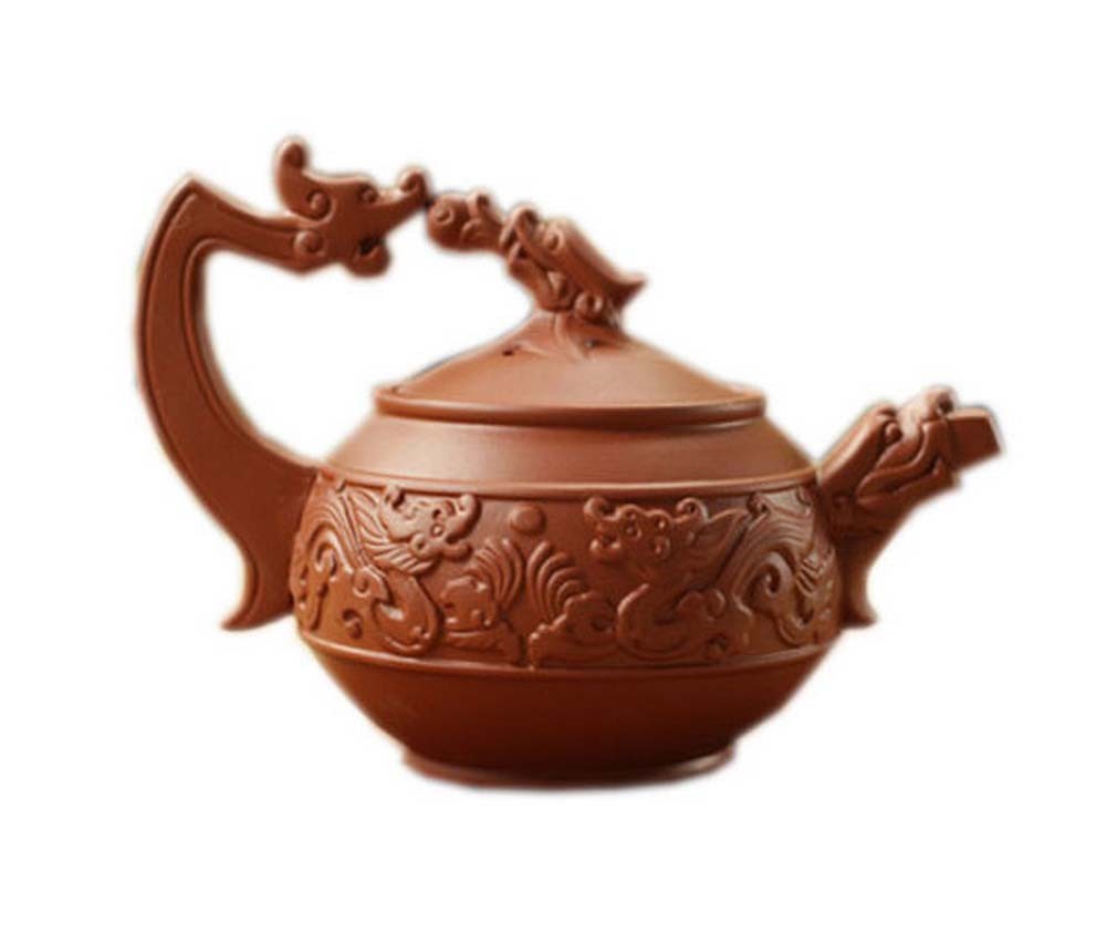 Double Dragon Playing a Ball Red Clay Teapot 9 Oz