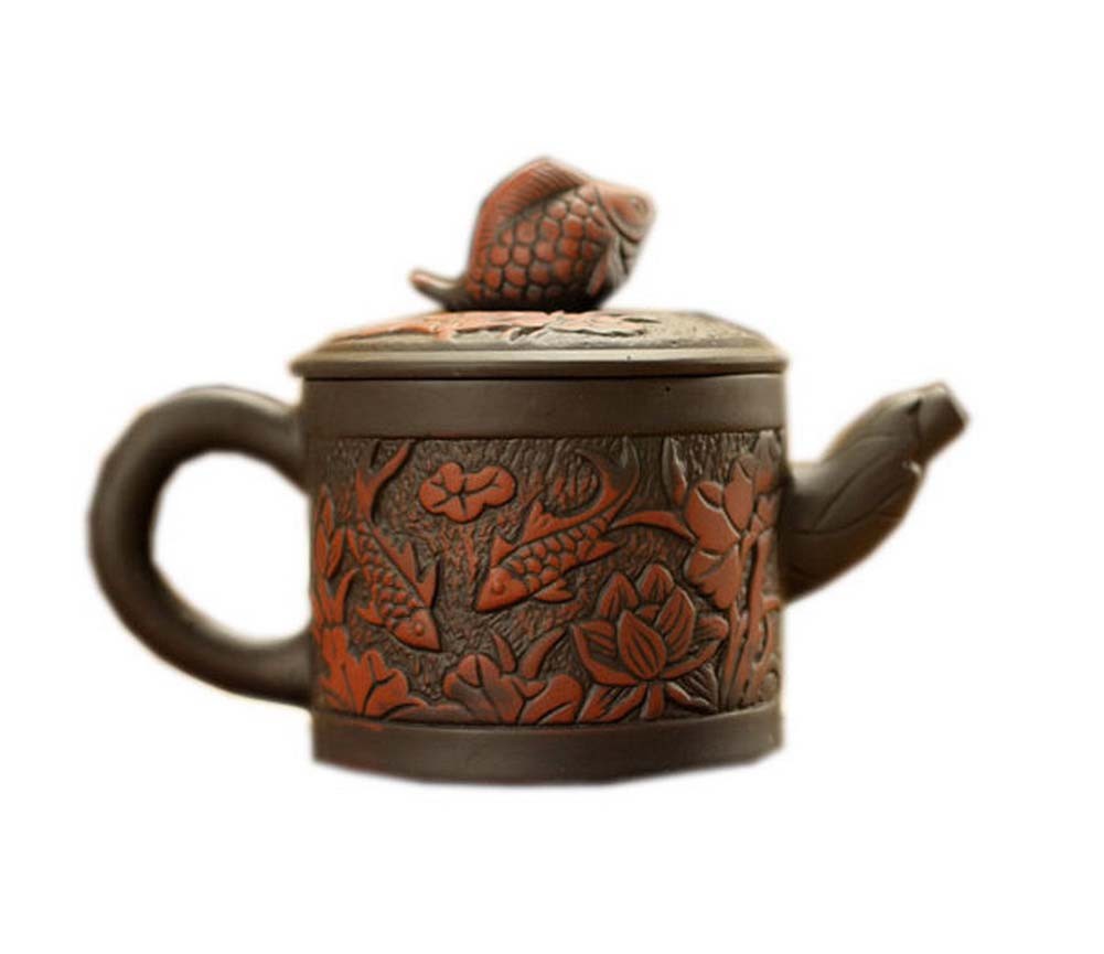 Two Carps in Lotus Pond Purple Clay Teapot