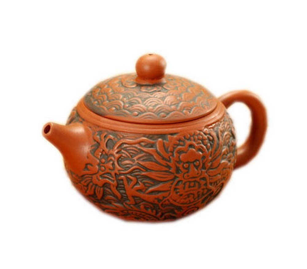 Ancient Animal Golden Dragon Round Purple Clay Teapot