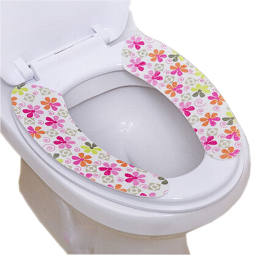 Colorful Flower Healthy Sticky Washable Toilet Seat Covers/Decors(14.1*3.5'')
