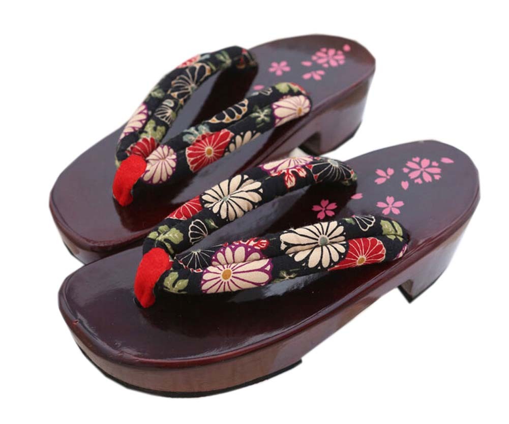 Non-slip High-heeled Wooden Slippers Fashion Clogs( Black Sunflower )