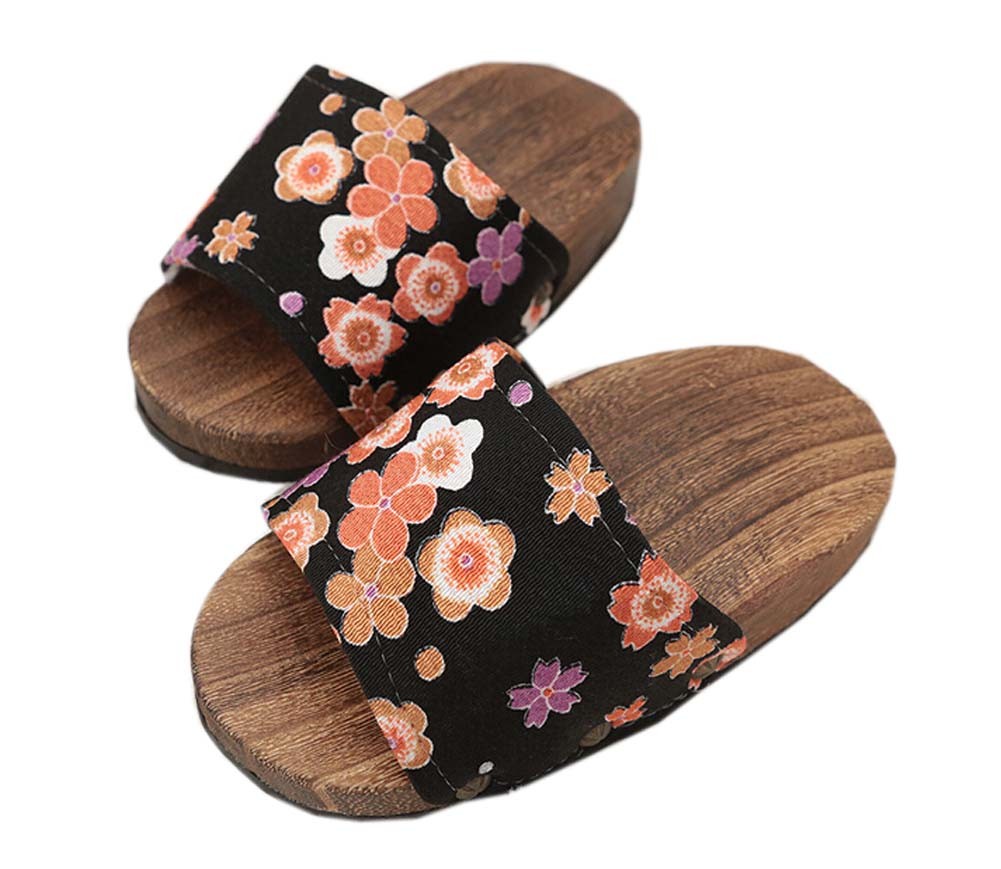Non-slip Massage Wooden Slippers Fashion Clogs( Orange Flower )